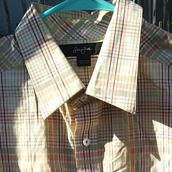 Sean John Men's Plaid Orange Yellow Gray Brown Button Down - XXL - Picture 3 of 11